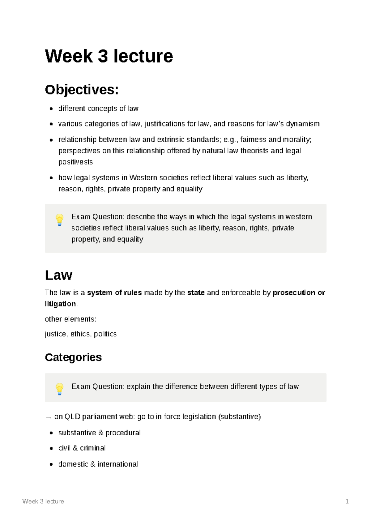 Week 3 lecture - Week 3 lecture Objectives: different concepts of law ...