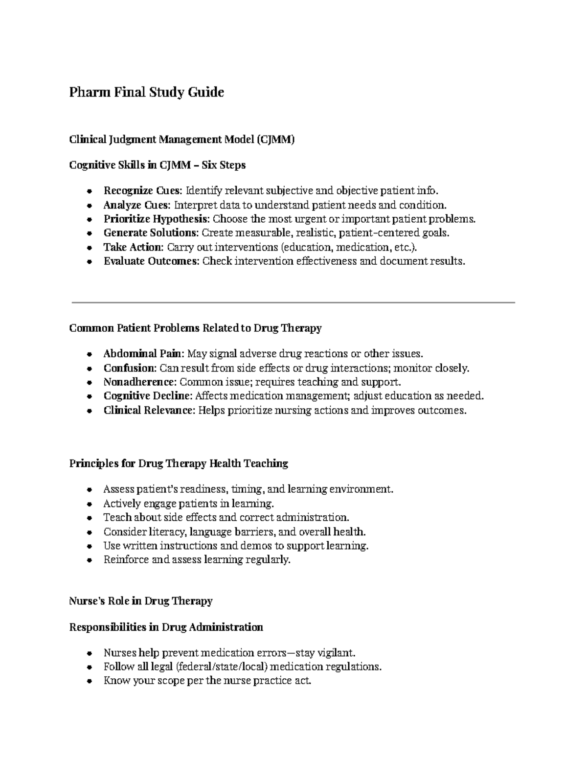 Pharm 101 Final Study Guide: Clinical Judgment & Drug Therapy ...