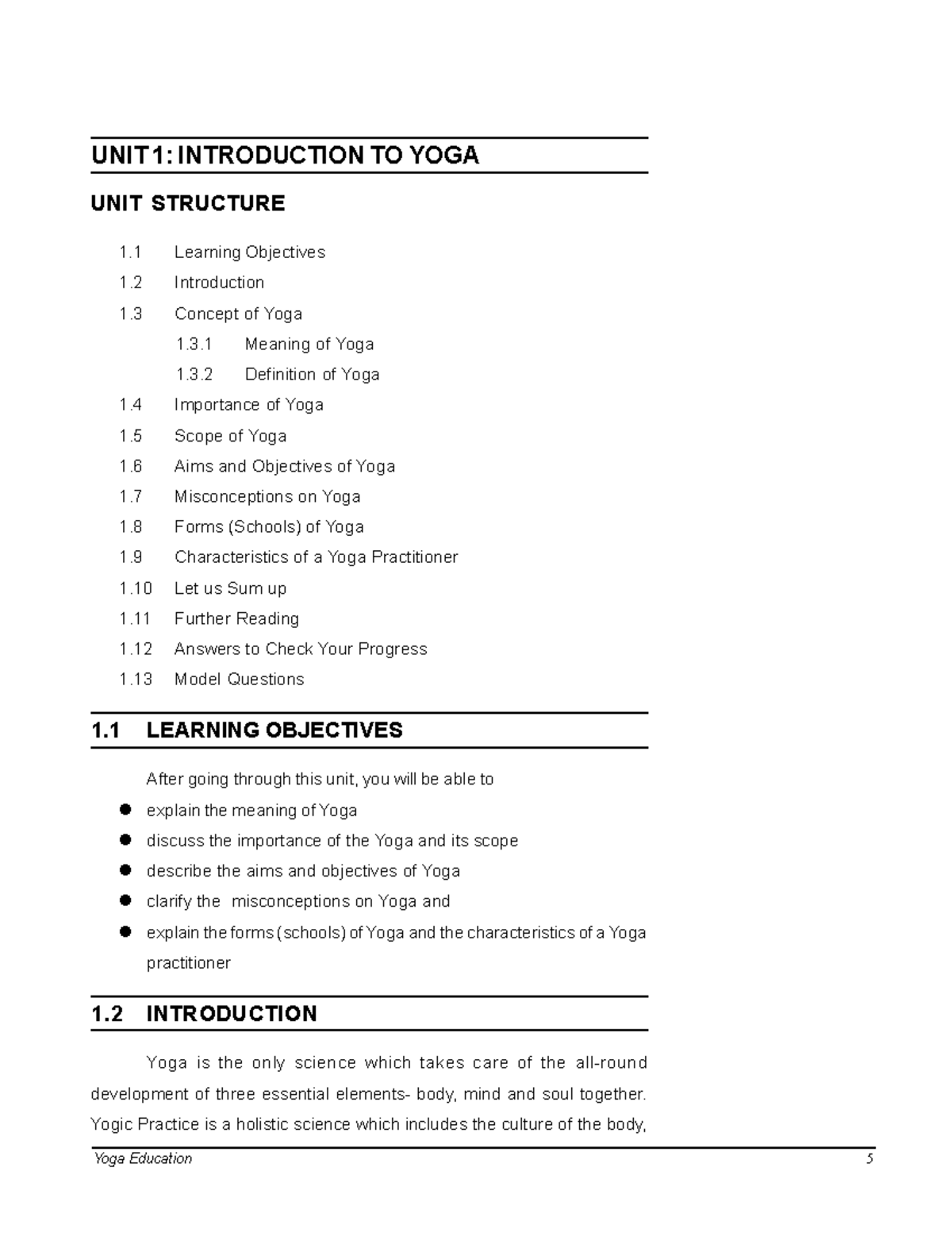 Unit 1 YOGA - Key Concepts and Importance of Yoga in Practice - Studocu