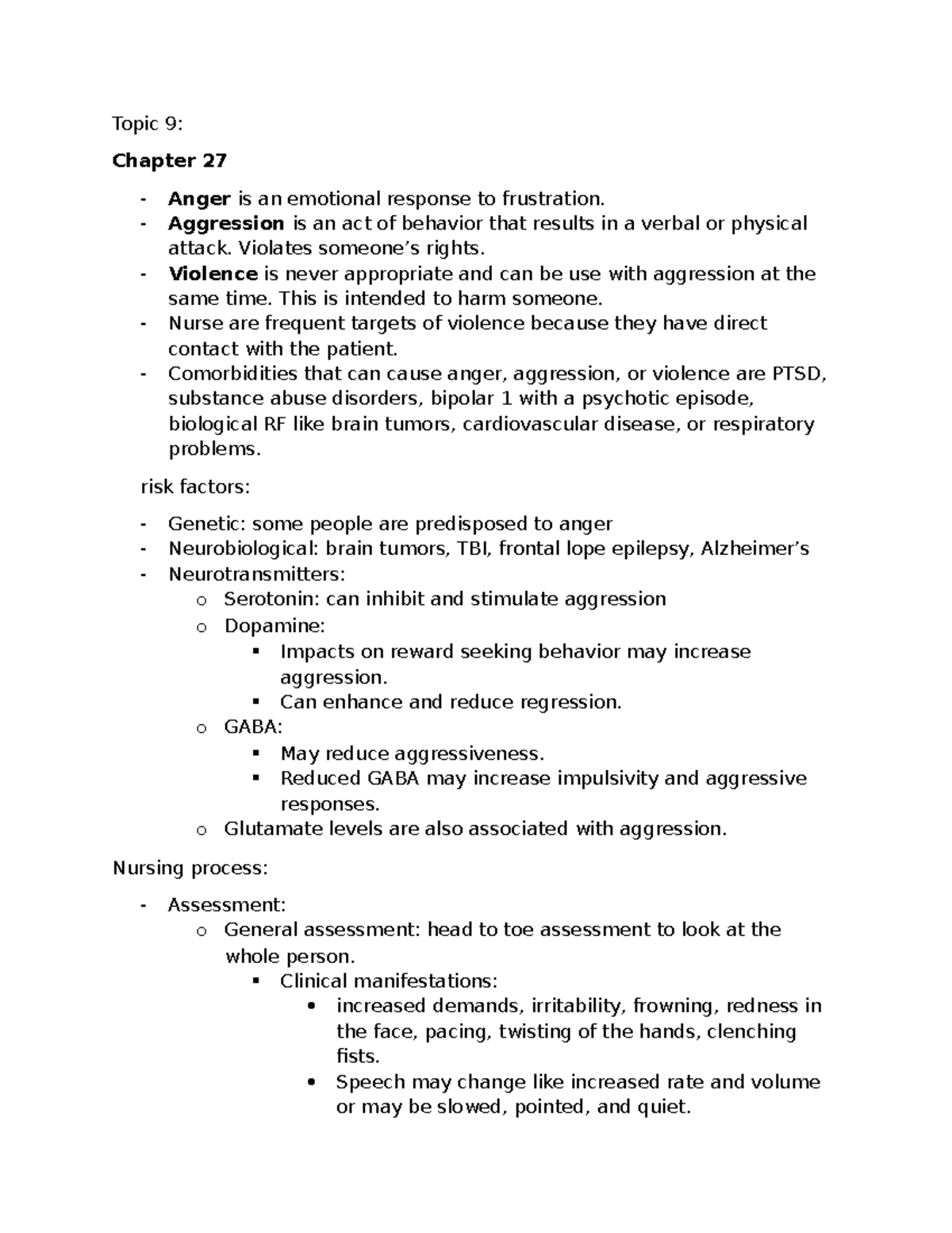 322 Exam 4 Notes: Anger, Aggression, and Violence Management - Studocu