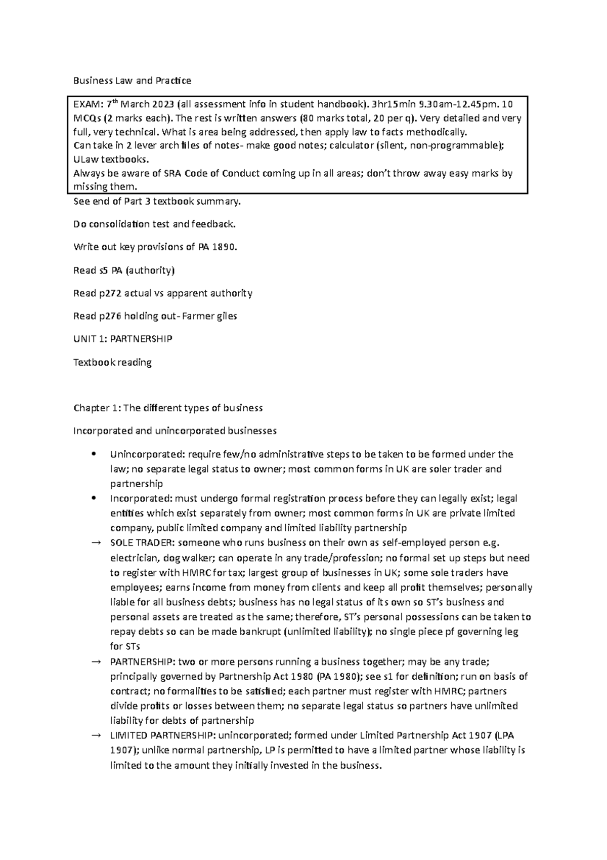 BLP 1 Partnership - Detailed Workshop Notes for Exam Preparation - Studocu