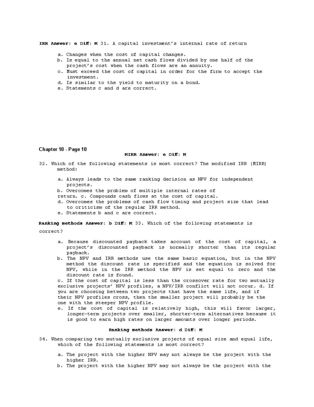 Answers Problem and solving for students - IRR Answer: e Diff: M 31. A ...