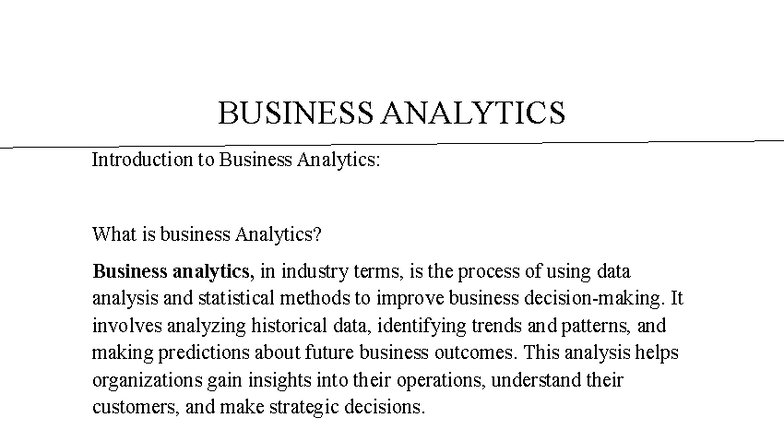 BUSINESS ANALYTICS 101: Key Concepts and Applications (BA P1) - Studocu