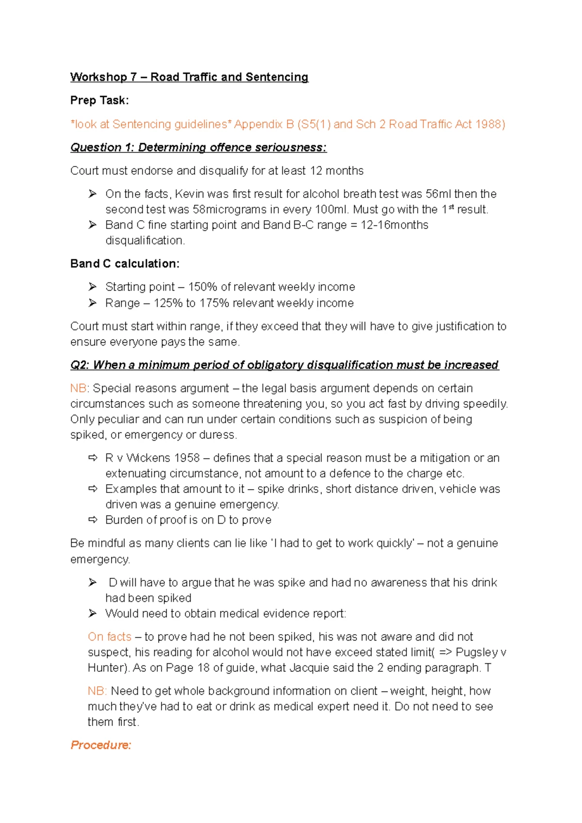 Workshop 7 ACL - Sentencing Guidelines on Road Traffic Offences - Studocu
