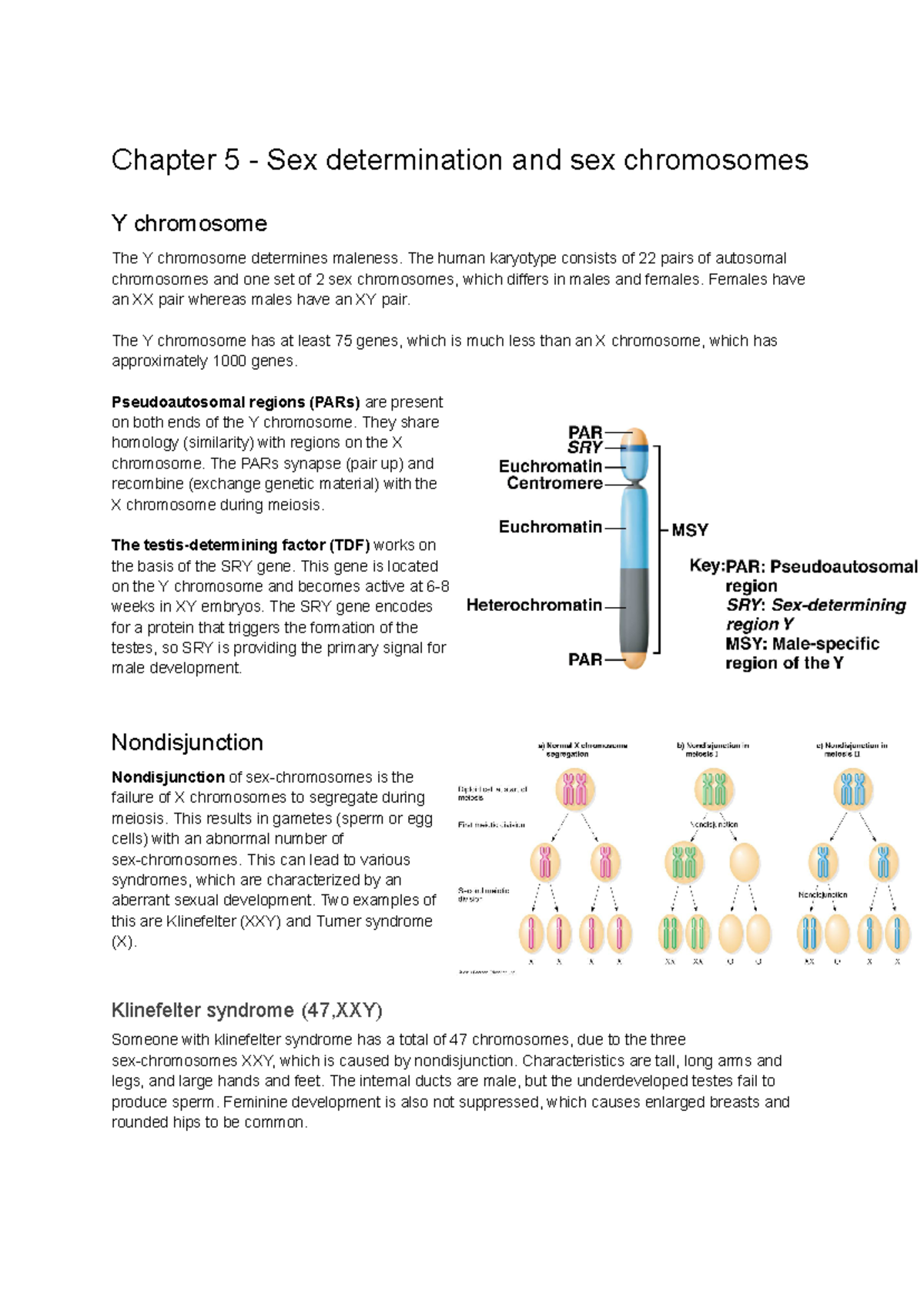 Genetics Chapter 5 - Sex Determination & Chromosomes Overview - Studeersnel