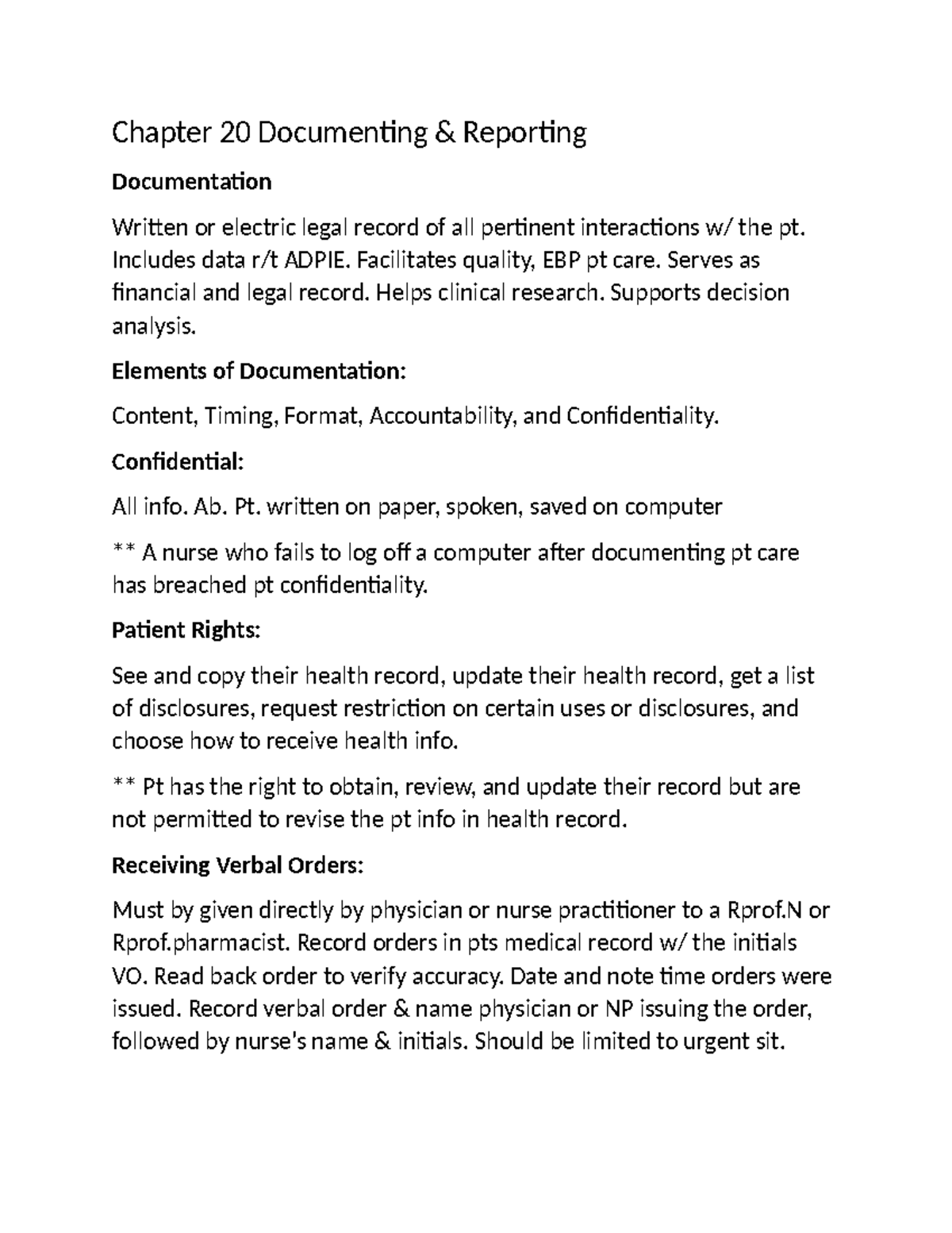 Ch. 20 Documentation & Reporting: Key Concepts for Patient Records ...