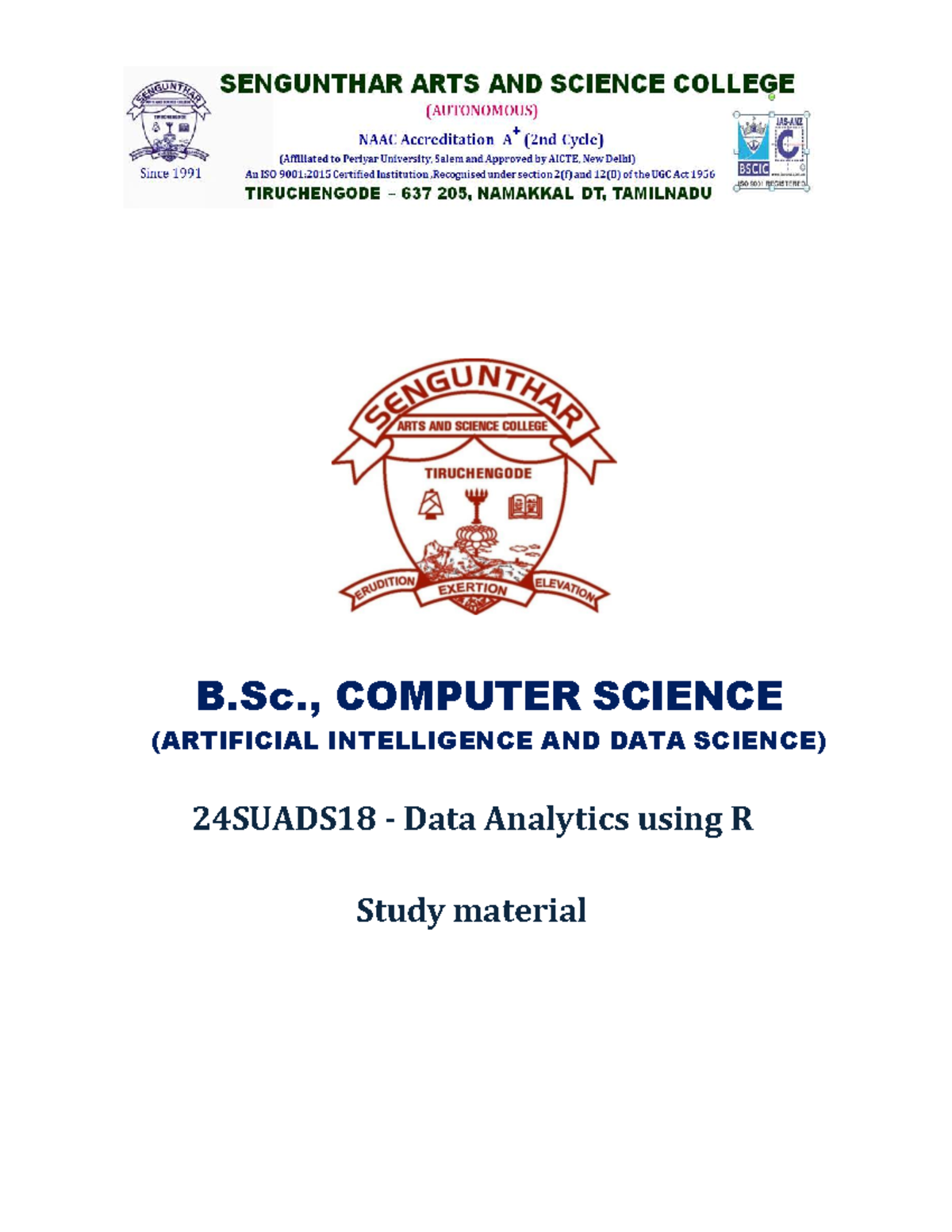 DATA 24SUADS18: Data Analytics Using R - Units 1 to 5 Study Guide - Studocu