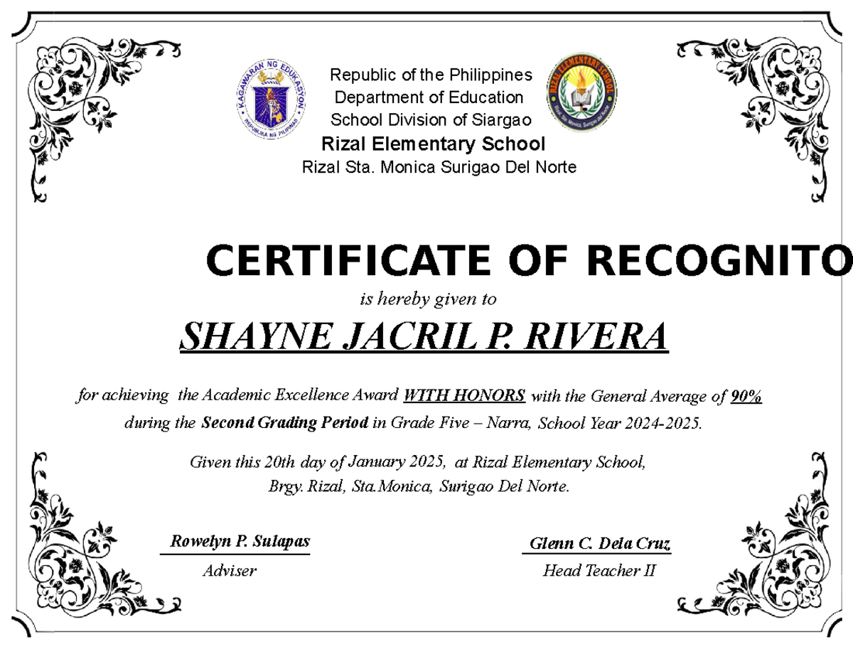 Convocation cert - certificate - for achieving the Academic Excellence ...