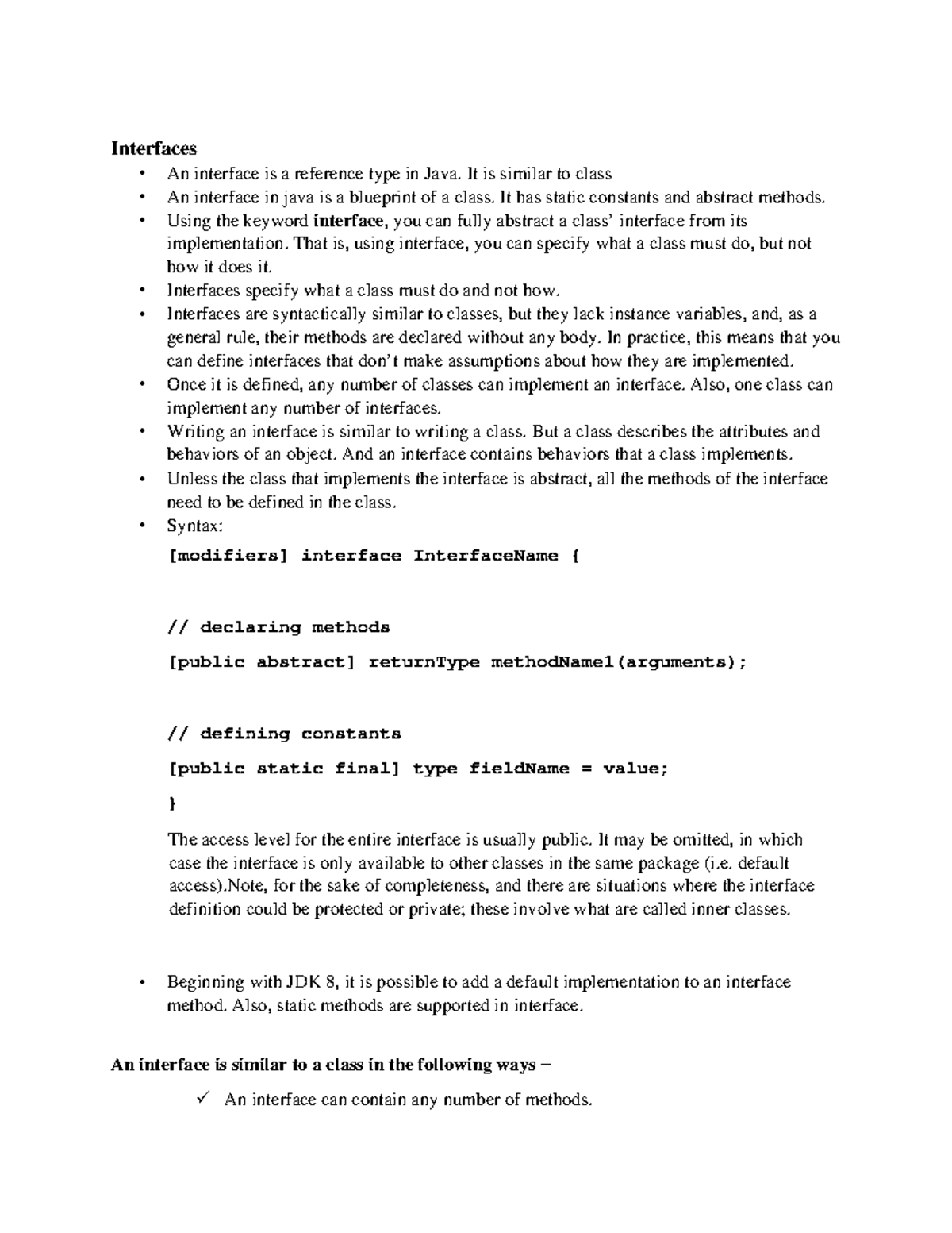 Interfaces in Java - Notes (CS101) - Studocu