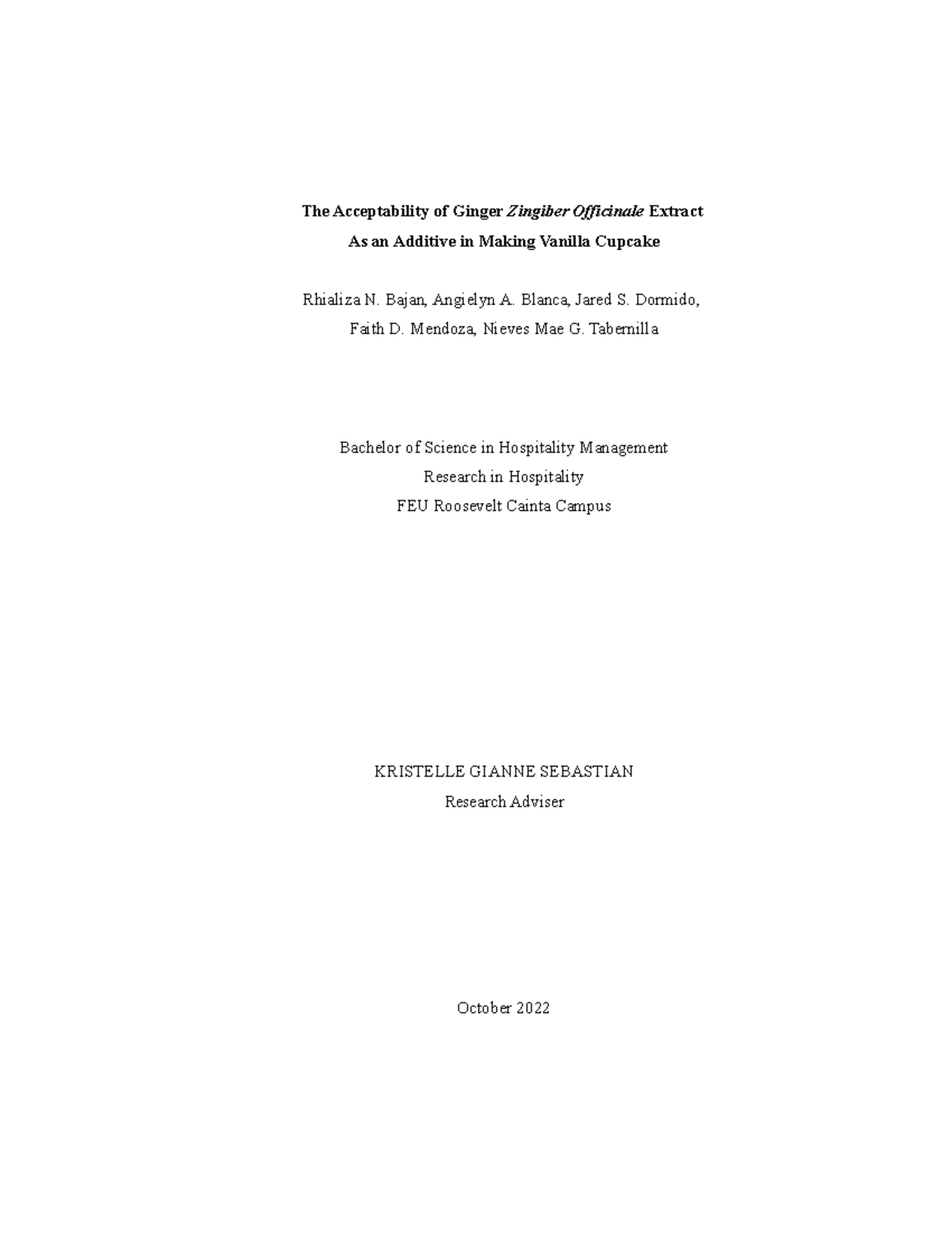 Research( Ginger) - The Acceptability of Ginger Zingiber Officinale ...