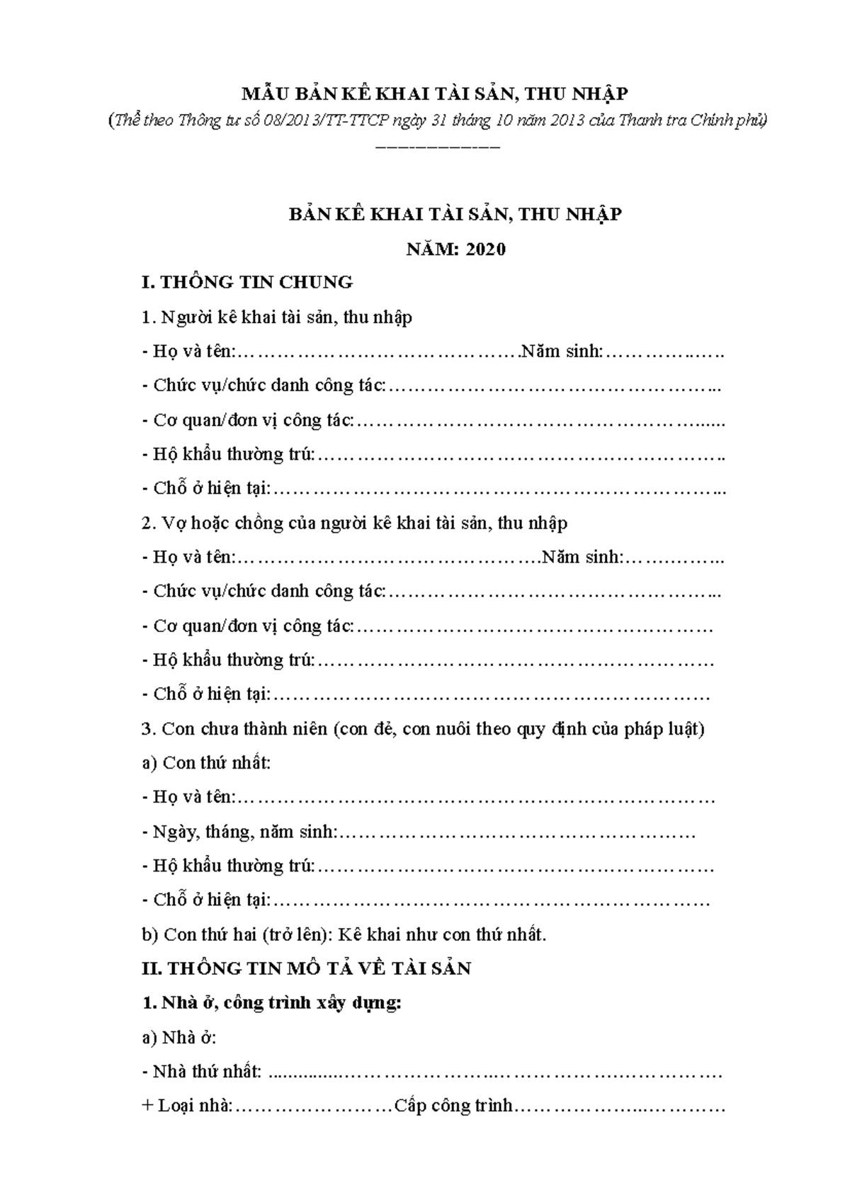 1.mau ban ke khai tai san thu nhap - MẪU BẢN KÊ KHAI TÀI SẢN, THU NHẬP ...