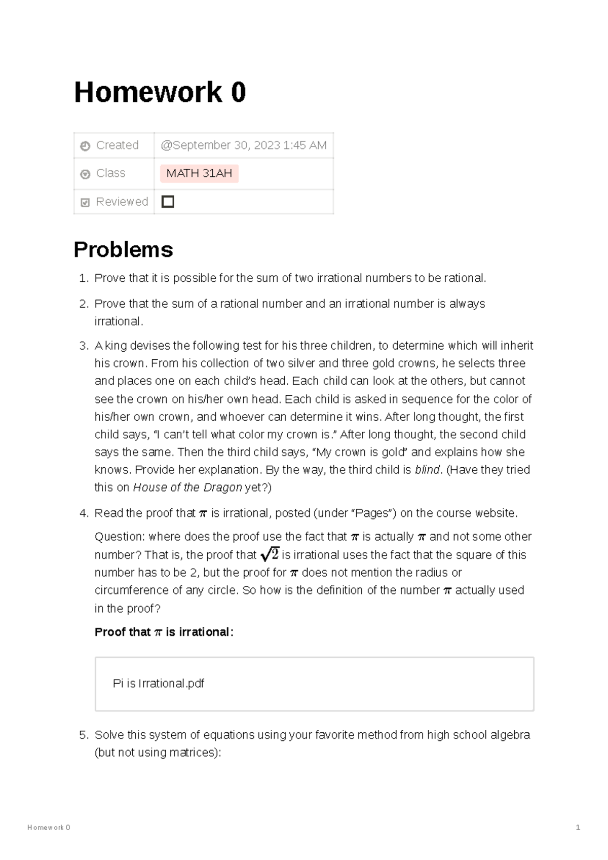 MATH 31AH Homework 0: Exploring Irrational Numbers and Proofs - Studocu