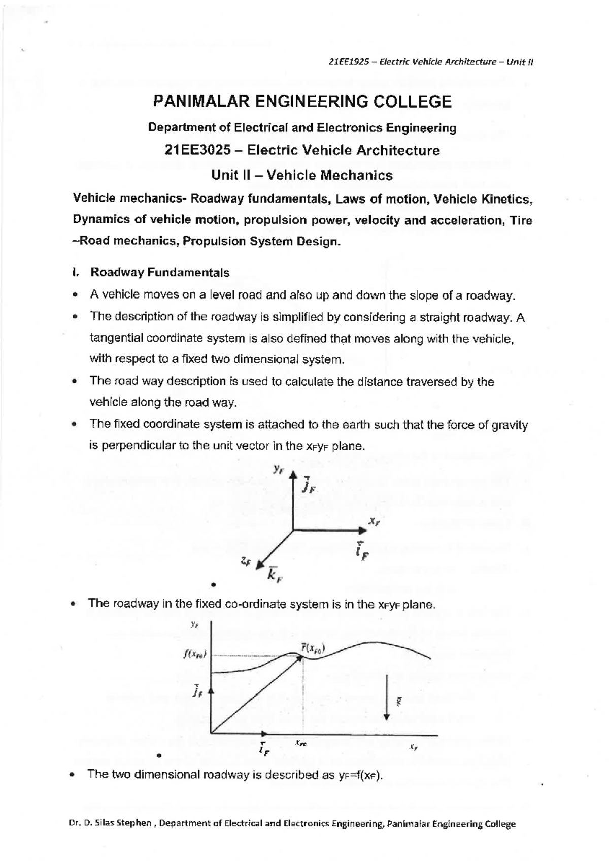 21EE1925 Electric Vehicle Architecture Unit II: Vehicle Mechanics ...