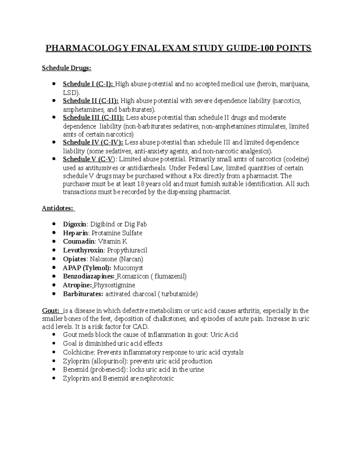 Pharmacology 101: Final Exam Study Guide for 100 Points - Studocu