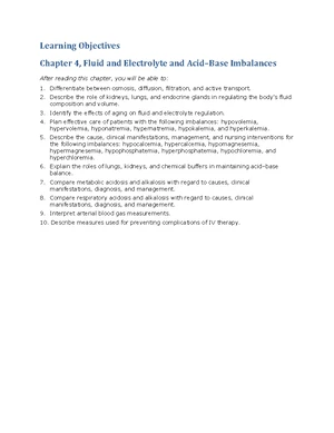 Fluid and Electrolytes - Study Notes & Assignments - Studocu
