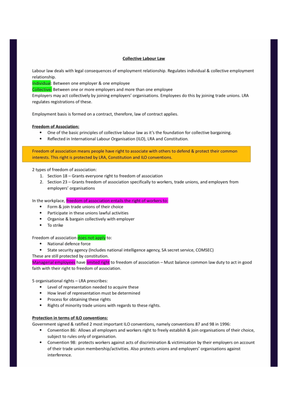 Labour Law Study Notes and Key Concepts for Review - Studocu