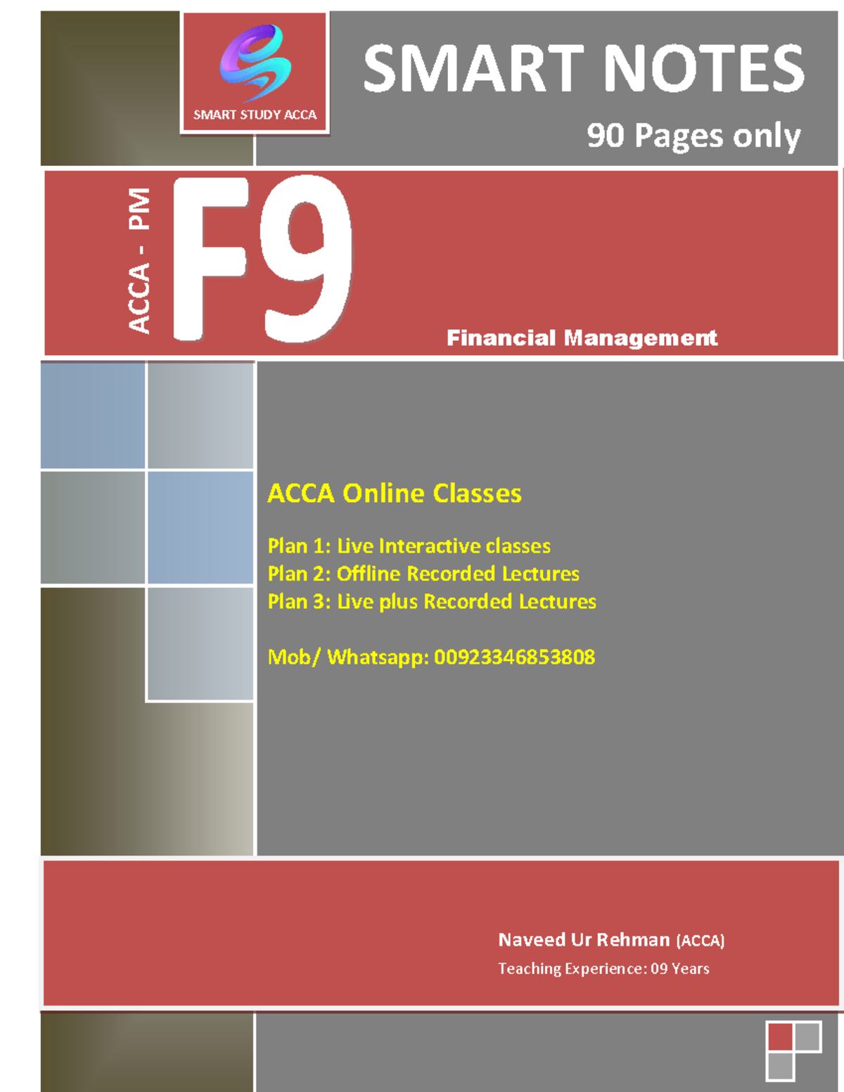 F9 smart notes: financial management concepts and techniques for ACCA ...