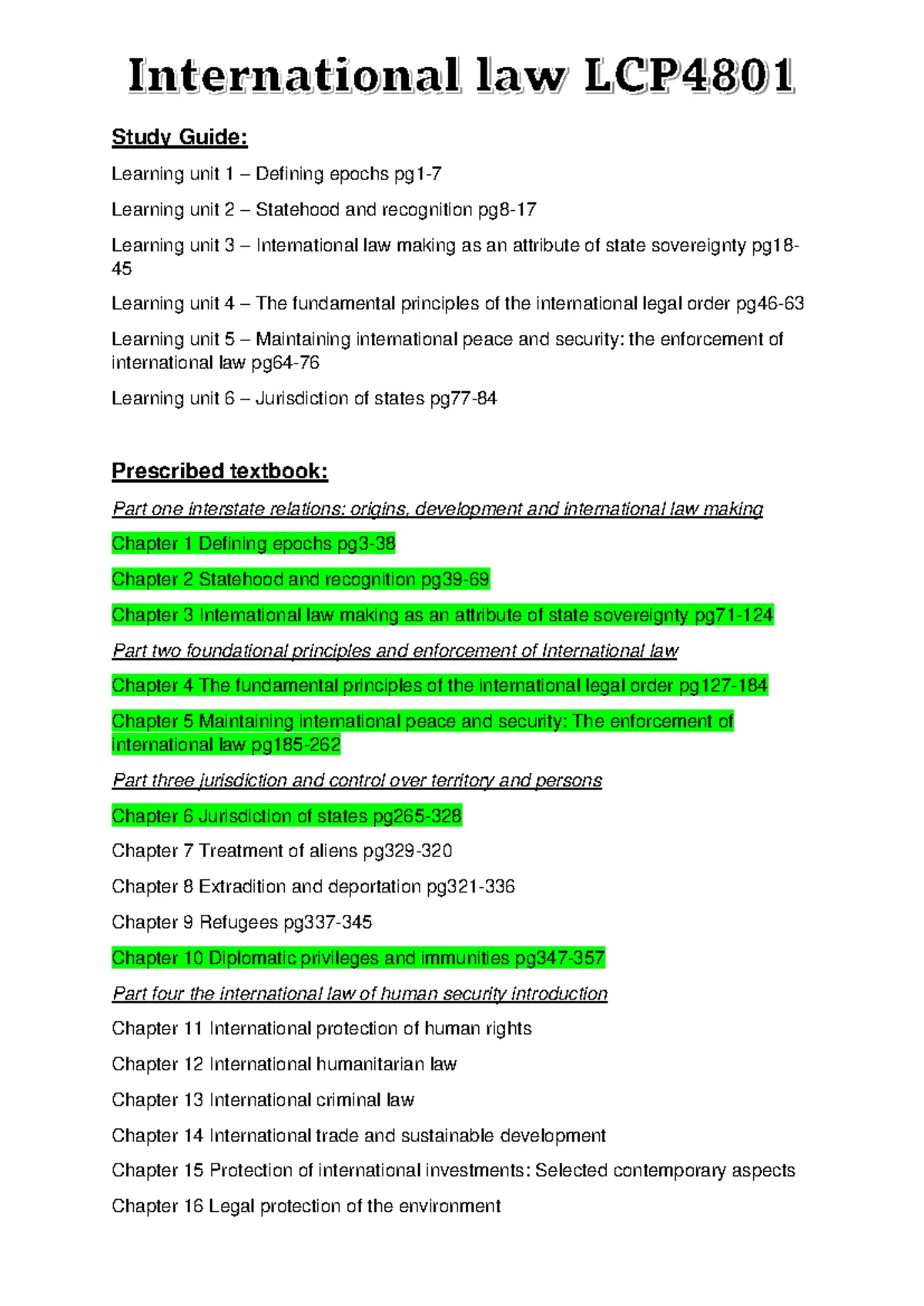 LCP4801 2024 notes 1 - INTERNATIONAL LAW (LCP4801) PAST EXAM QUESTIONS ...