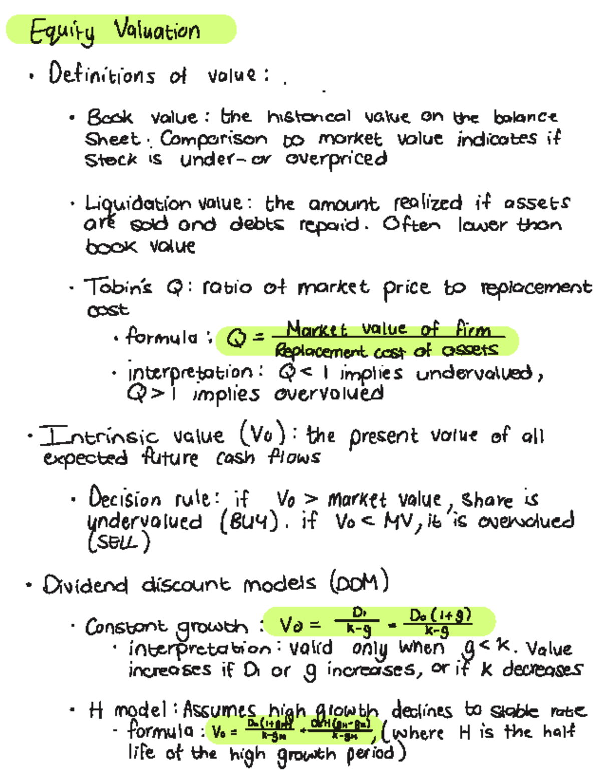 Equity Valuation Concepts: Test Two Notes (BU4) - Studocu