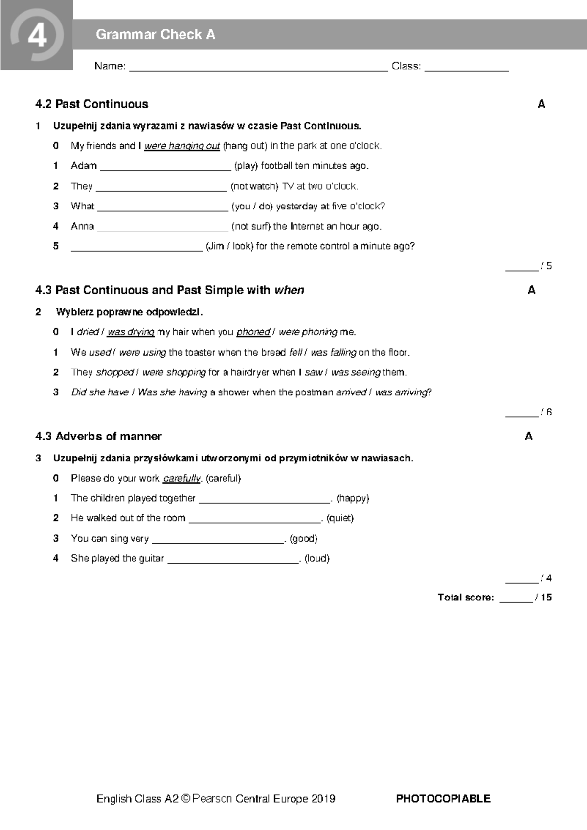 EC A2 Grammar Check Test - Past Continuous and Manner Adverbs - Studocu