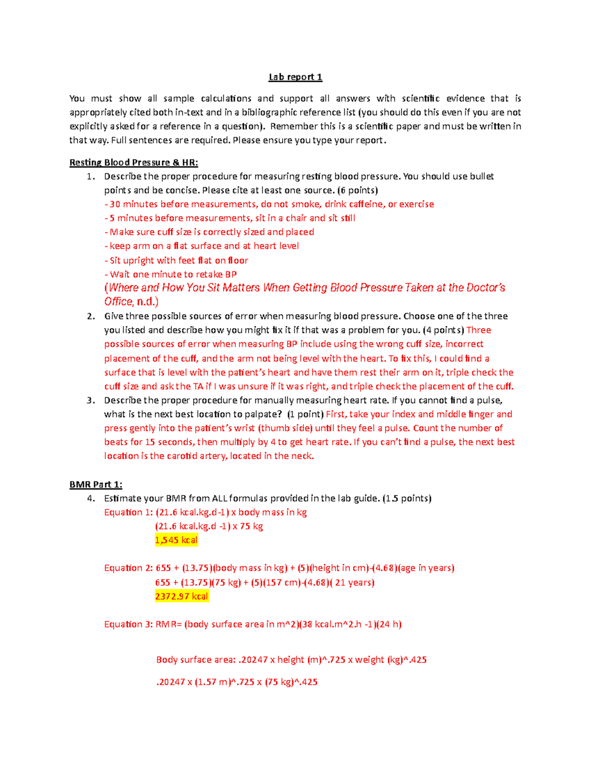 BIO460 Lab Report 1: Measuring Blood Pressure and Heart Rate - Studocu