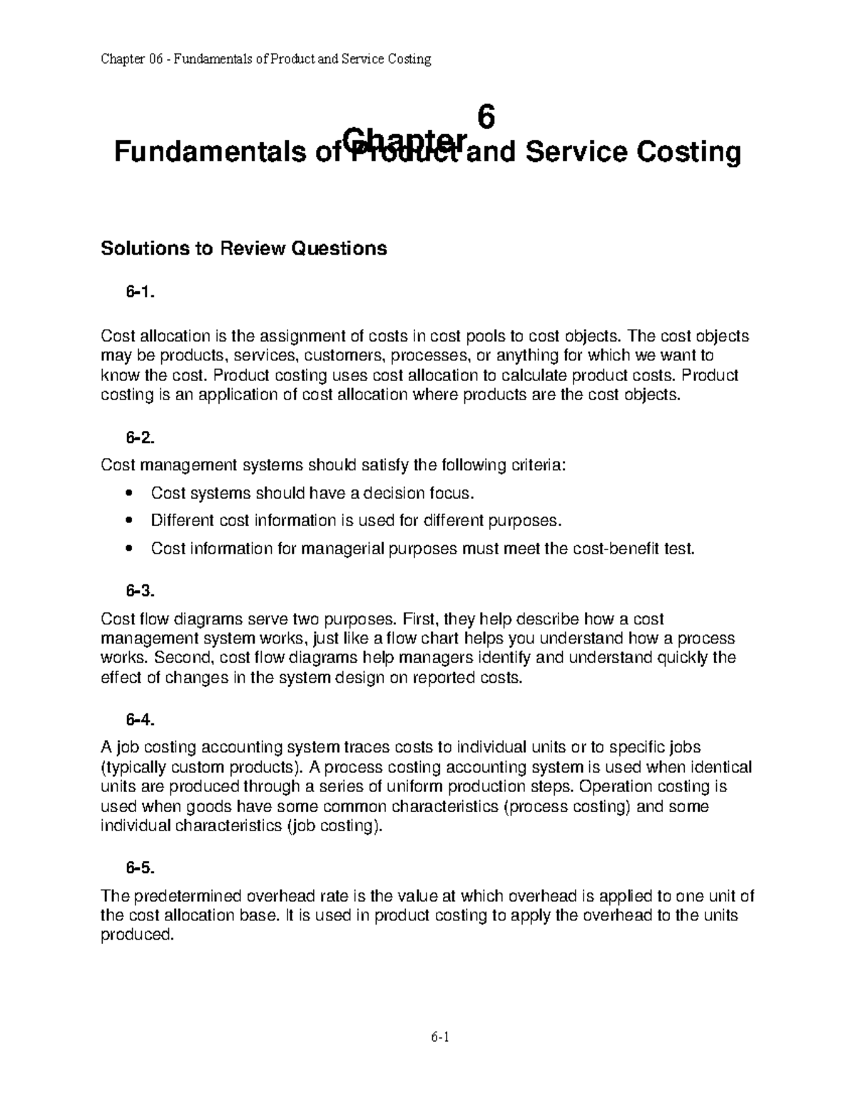 Chapter 6 Homework Solutions: Fundamentals of Product/Service Costing ...