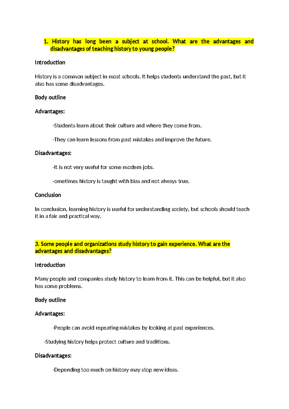 HIST 101: Pros and Cons of Teaching History to Youth - Studocu