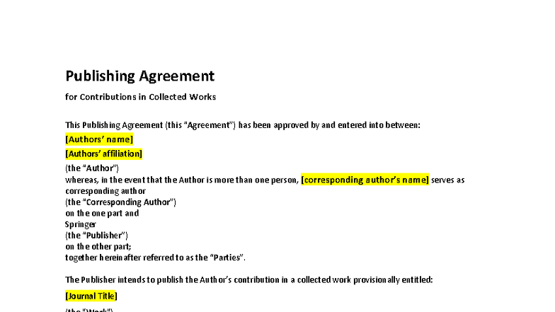 Example Springer Book contributor form - Publishing Agreement for ...