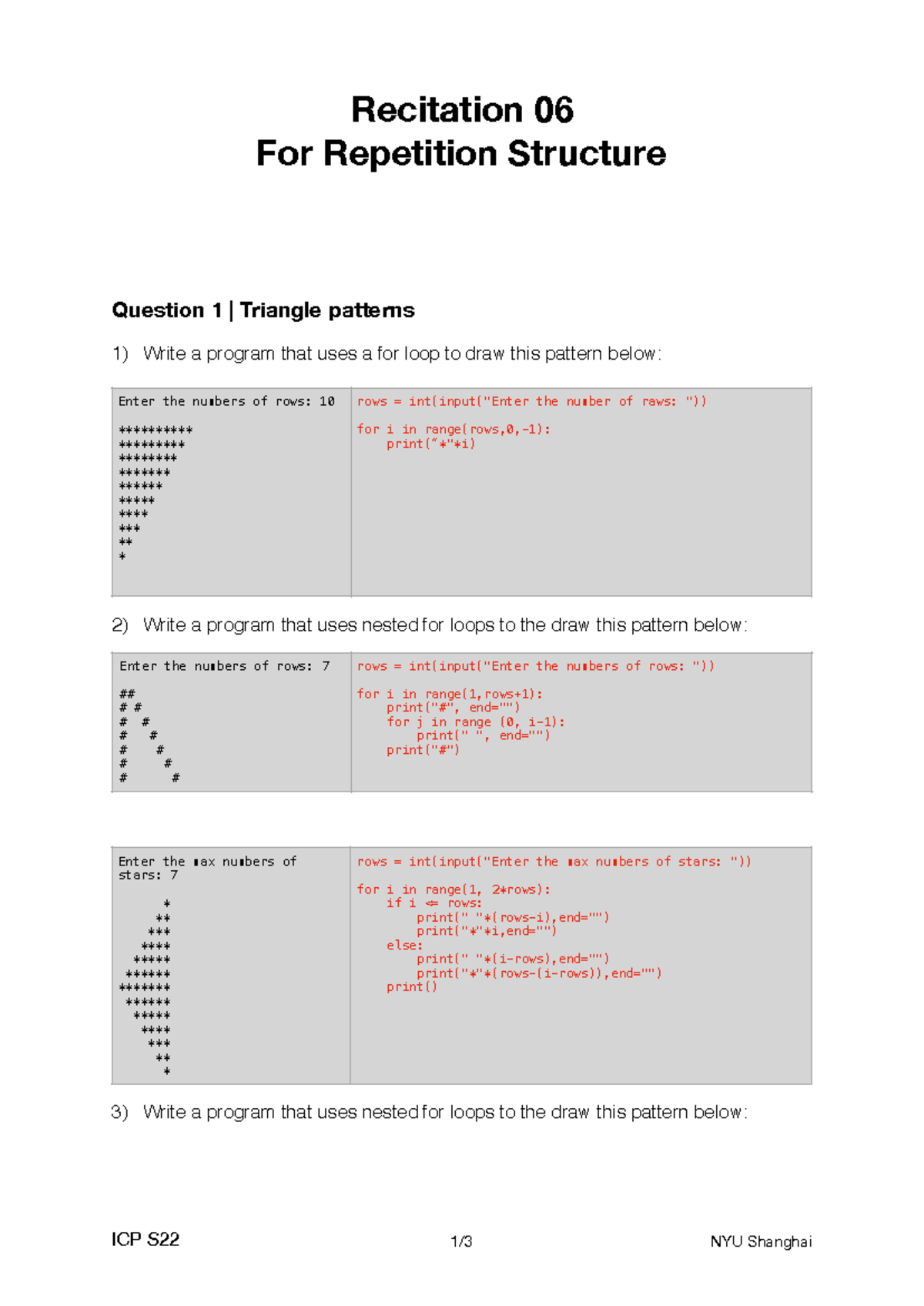 05-for-answers - good luck lol - Recitation 06 For Repetition Structure ...