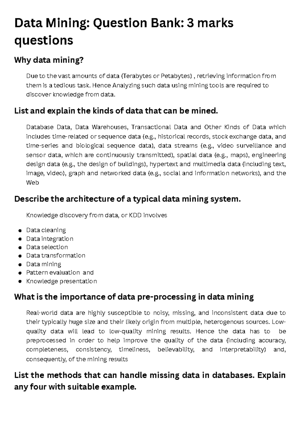 Data mining: 3 marks question bank for DM-3 course, modules 1 and 2 ...