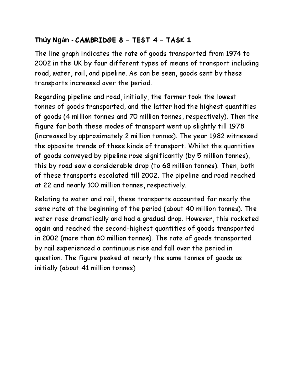 Cambridge 8 - Test 4 - Task 1: Goods Transport Trends (1974-2002) - Studocu