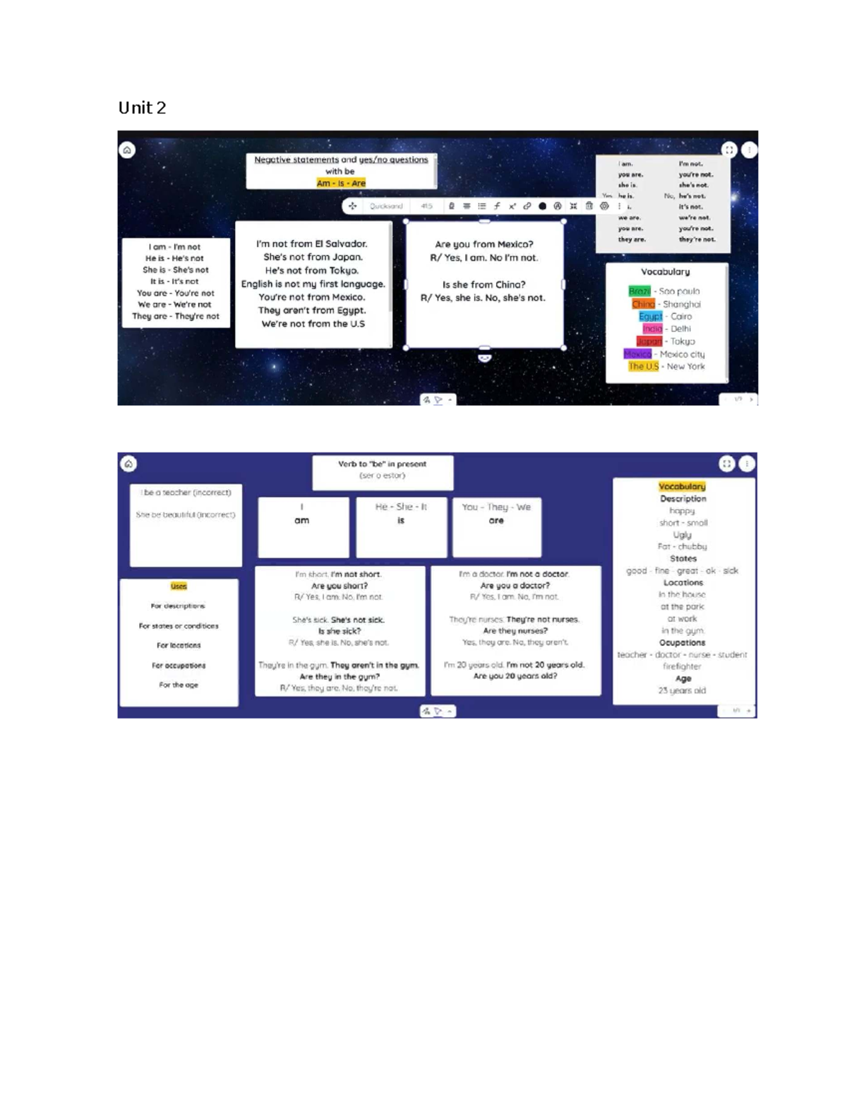 Unit 2 G: Negative Statements & Questions with 'Be' - ESL Notes - Studocu