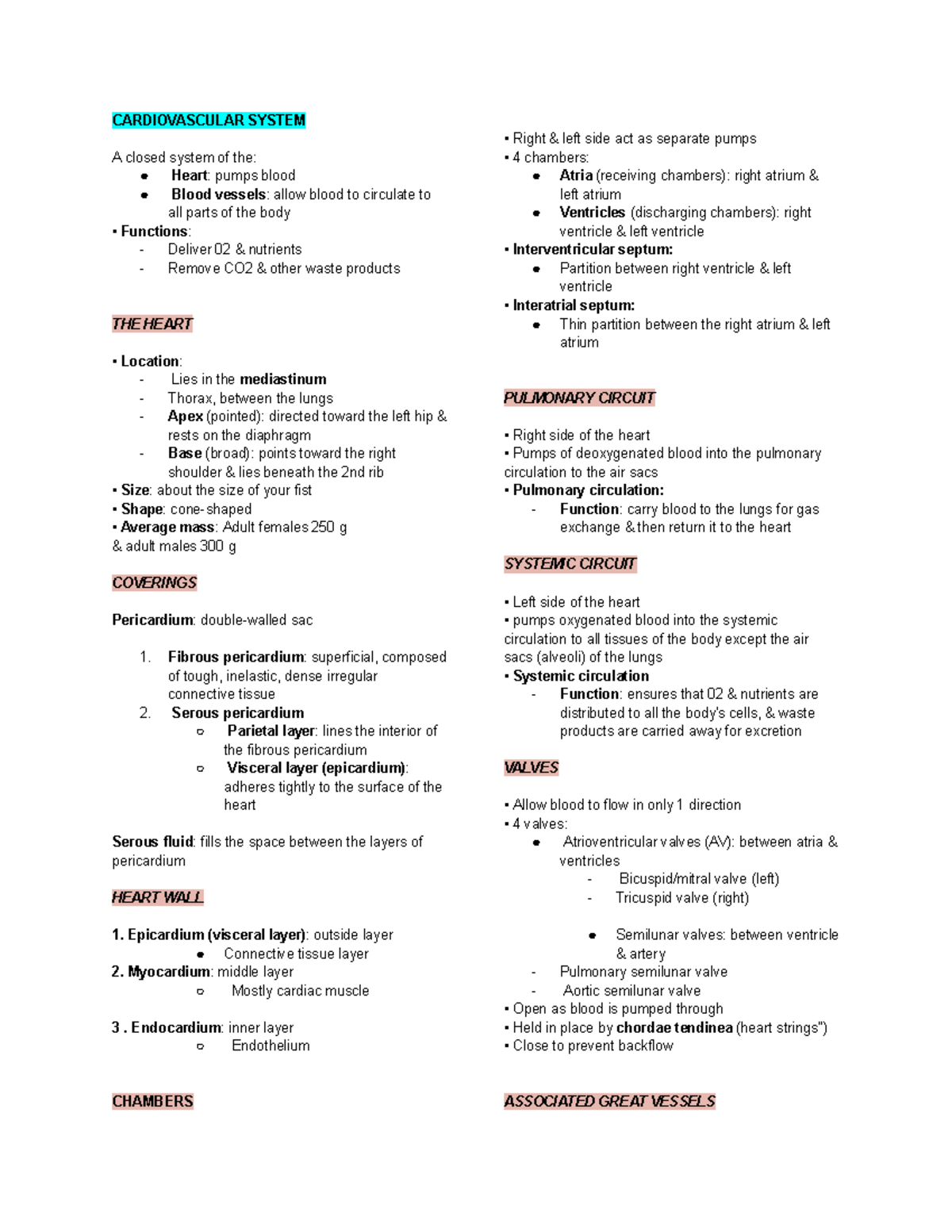CARDIOVASCULAR SYSTEM: Comprehensive Overview for BIO 101 Final Exam ...