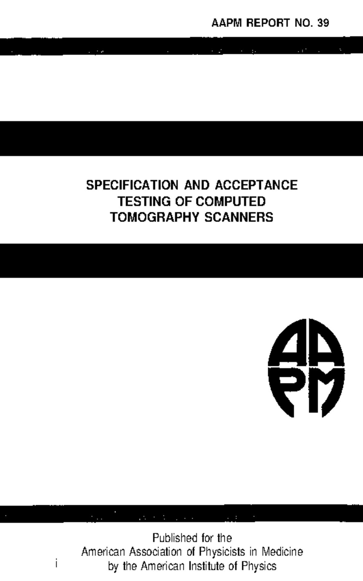 AAPM Report No. 39: CT Scanner Specification & Acceptance Testing - Studocu