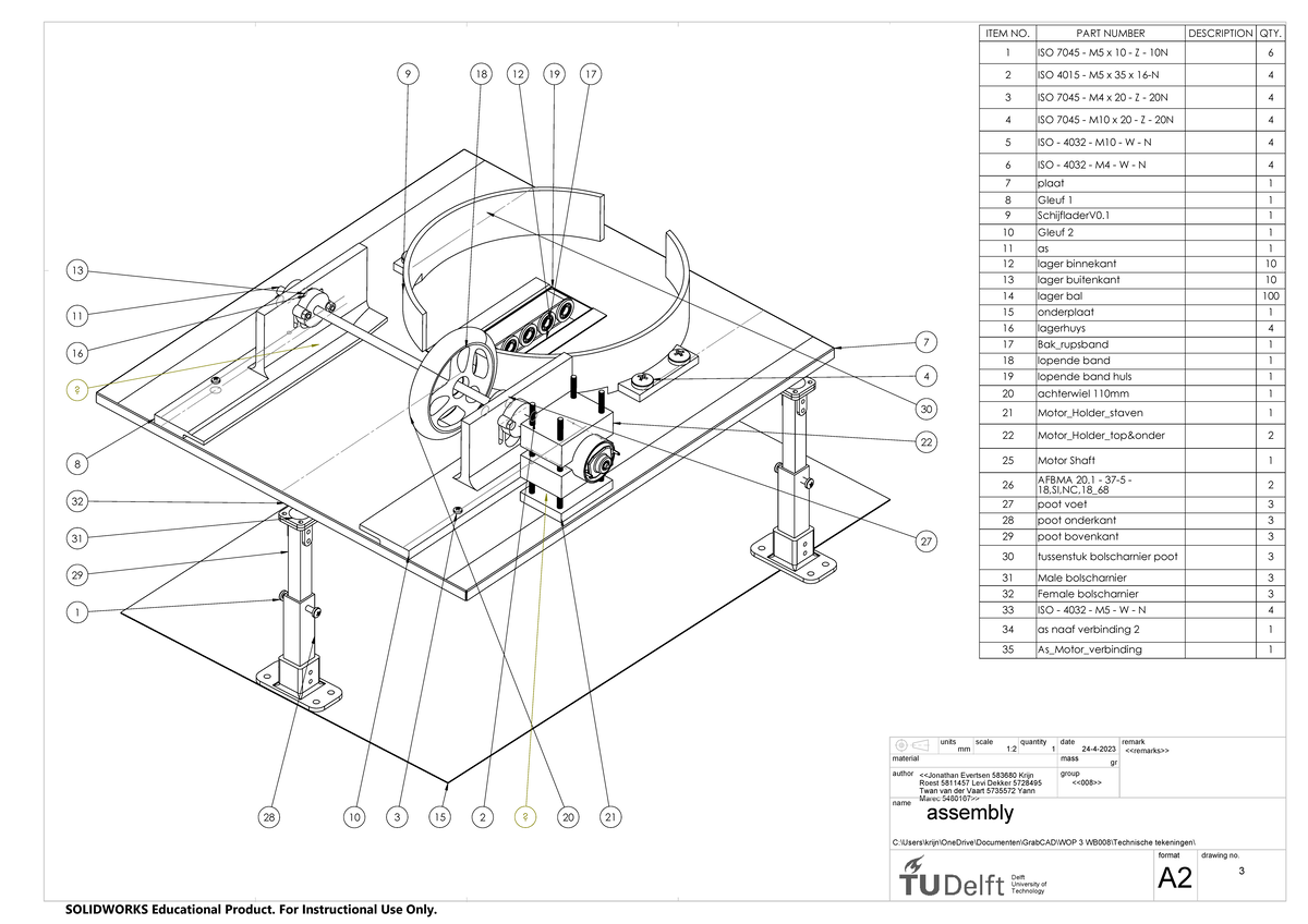 Assembly Drawing for WOP 3 WB008 - Delft University - Studeersnel