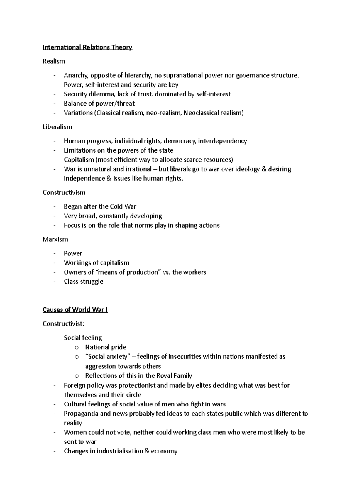 International Relations Theory Notes: Key Concepts & Perspectives - Studocu