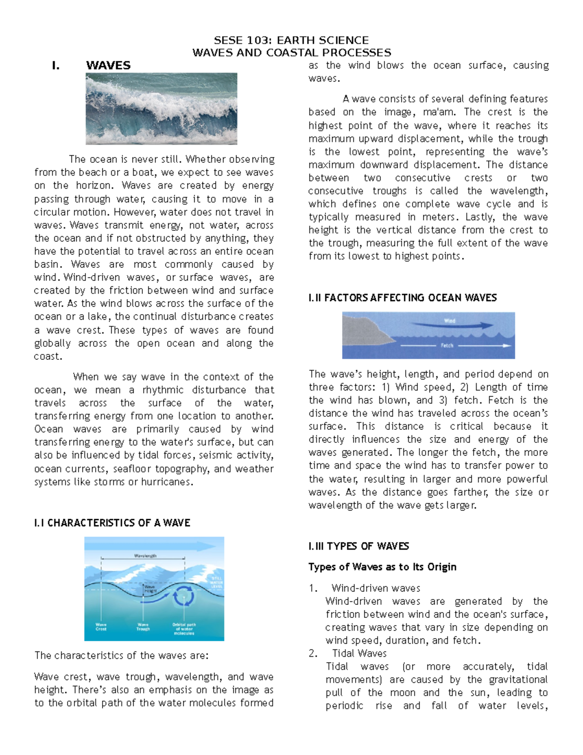 Waves and Coastal Processes: Key Concepts and Dynamics Review - Studocu