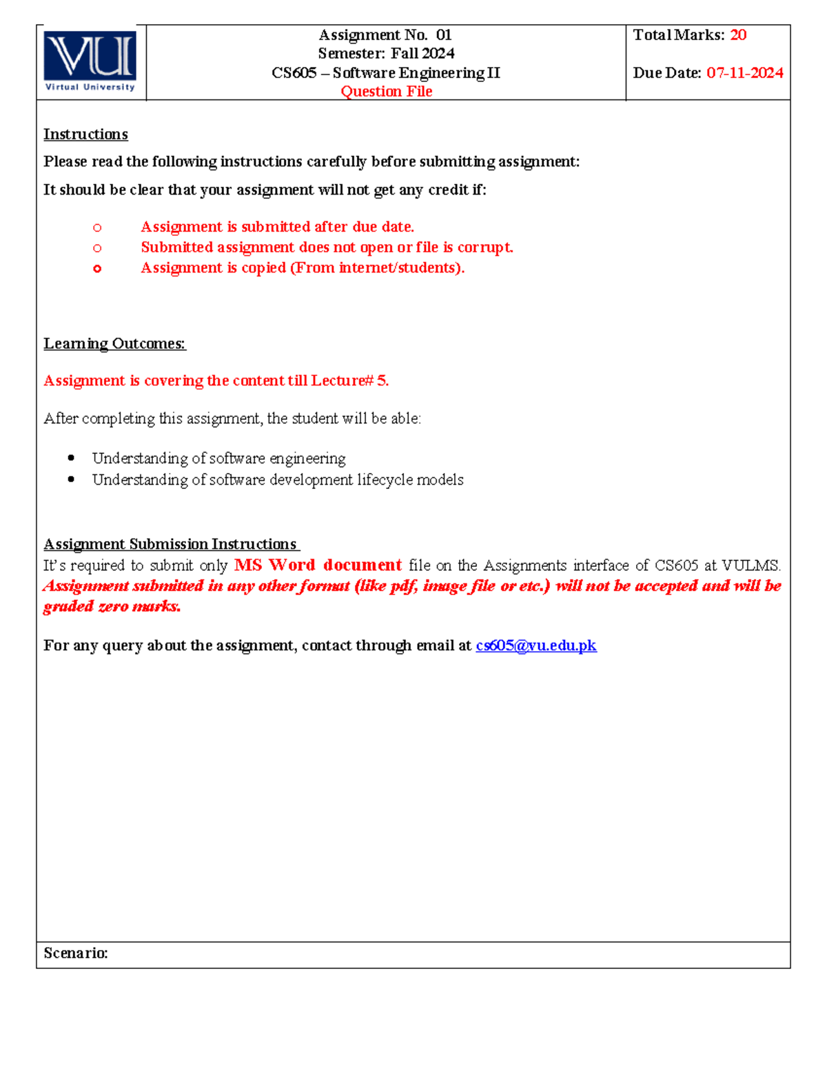 Fall 2024 CS605 1 - cs606 - Assignment No. 01 Semester: Fall 2024 CS605 ...
