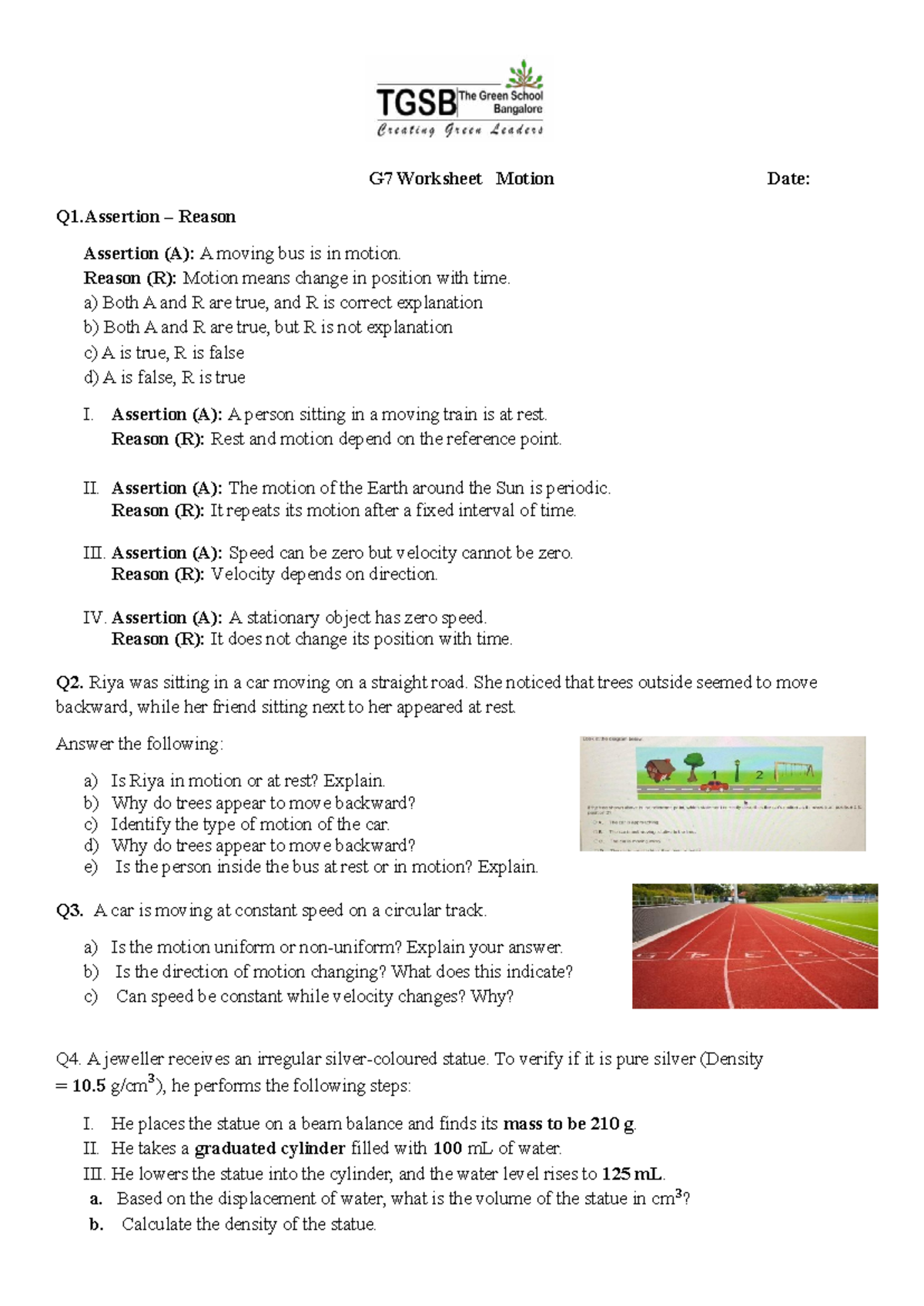 G7 Worksheet: Chapter 2 - Motion Concepts and Questions - Studocu
