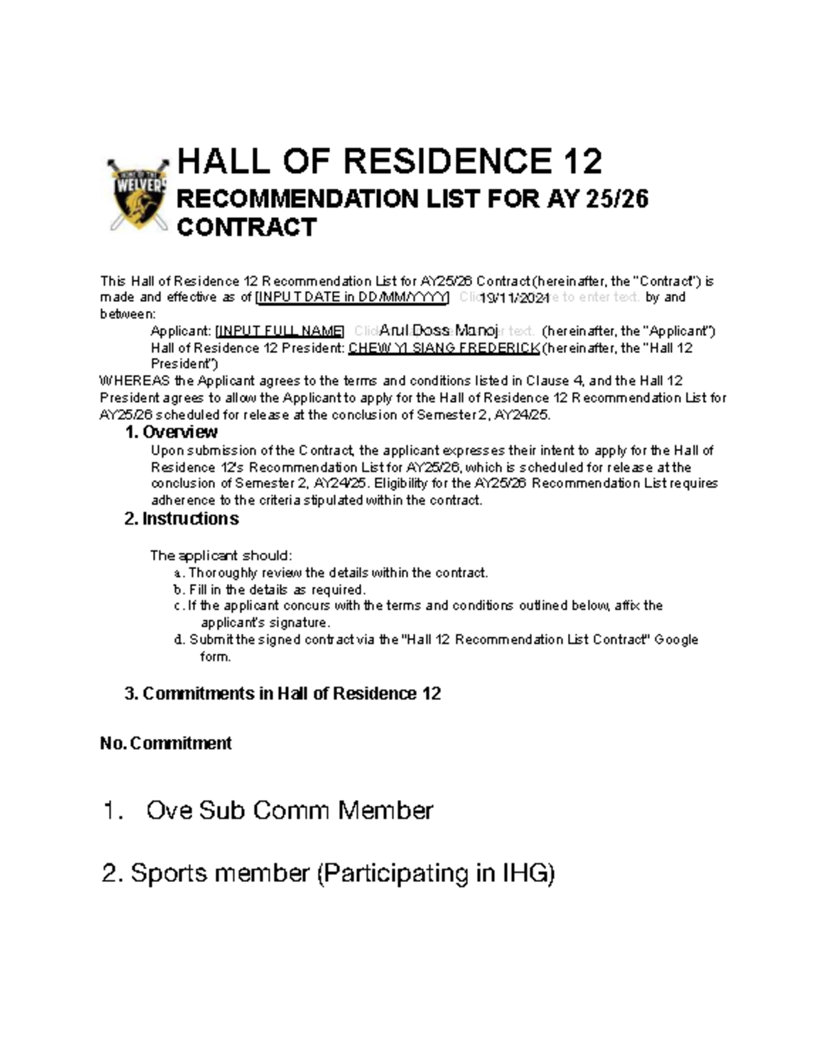 HALL OF RESIDENCE 12 RECOMMENDATION LIST CONTRACT AY2425 - Studocu