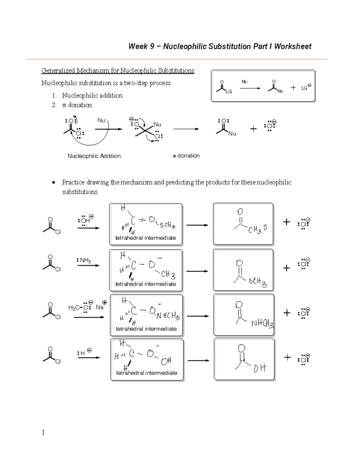 Week 9 Nucleophilic Substitution Mechanisms and Practice Problems - Studocu
