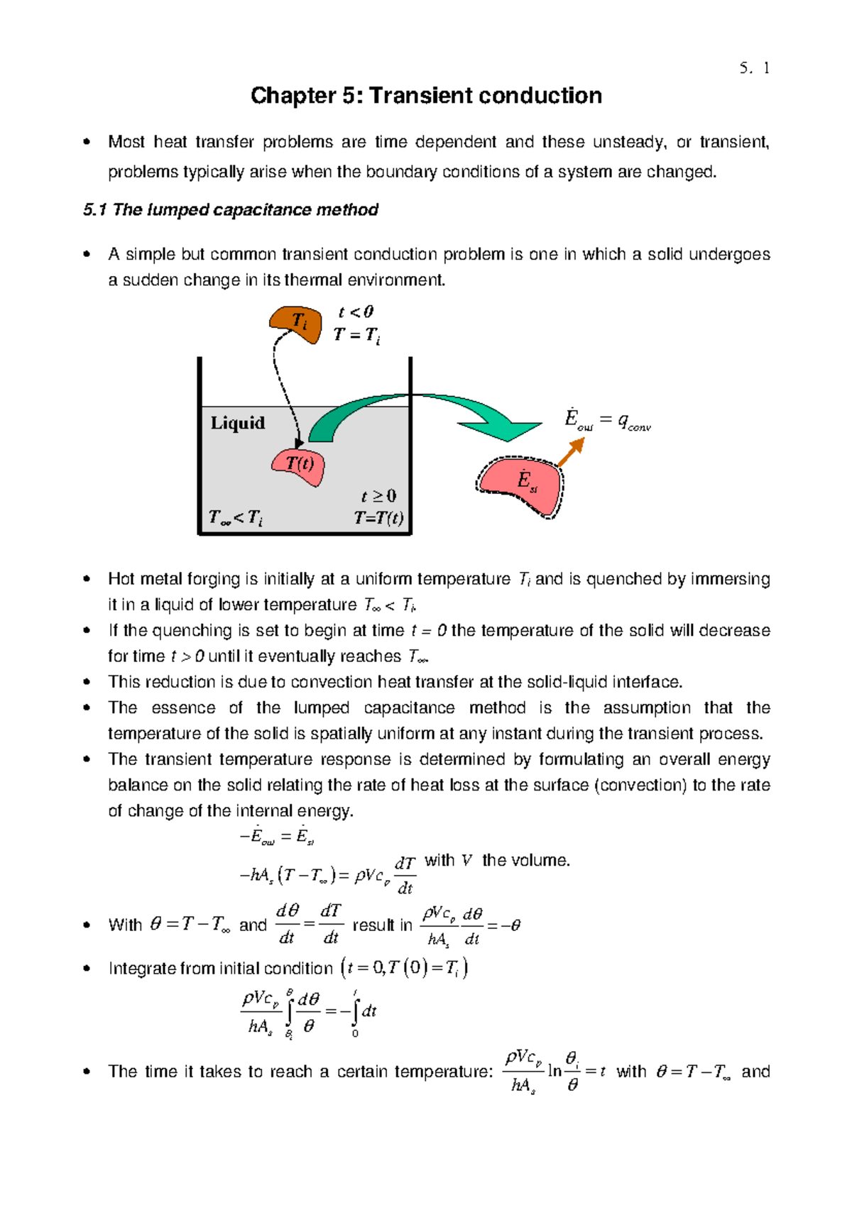 MEGI+412+Study+Notes+Ch5 rev2 - Chapter 5: Transient conduction Most ...
