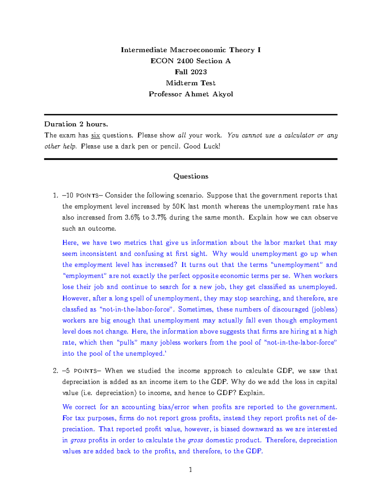 ECON 2400 Section A Fall 2023 Midterm Exam Practice Guide - Studocu