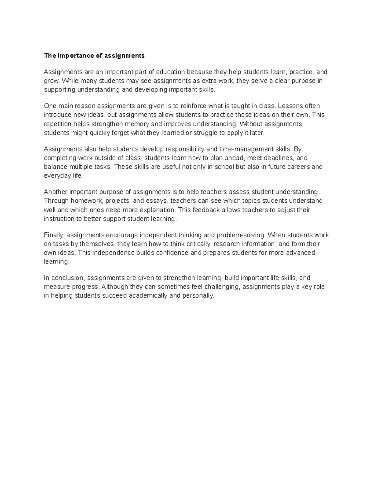 The Role of Assignments in Student Learning and Growth - Studocu