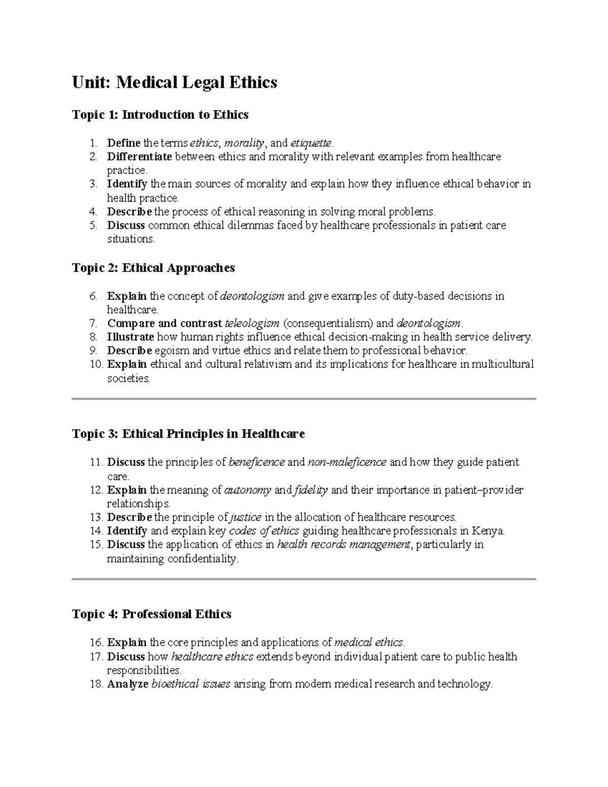 Medical Legal Ethics: Introduction & Key Principles in Healthcare - Studocu