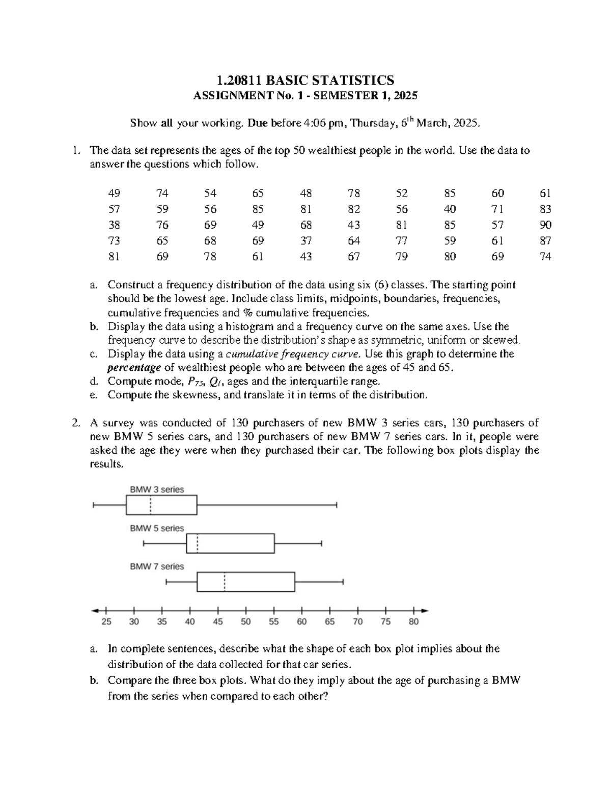 BASIC STATISTICS 1.20811 FINAL EXAM QUESTIONS - SEMESTER 1, 2024 - Studocu