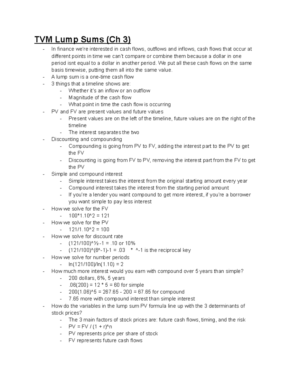 TVM Lump Sums Notes (Ch 3) - Understanding Cash Flow Concepts - Studocu