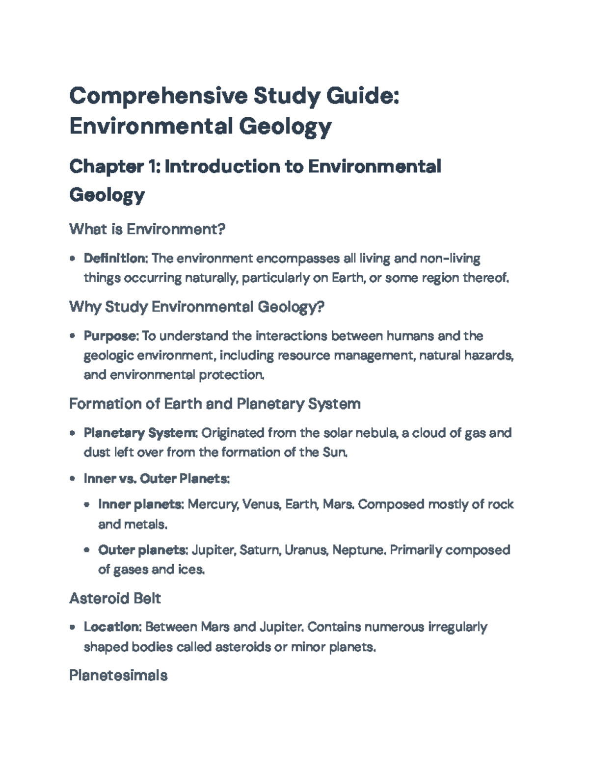 Comprehensive Study Guide: Environmental Geology (Chapter 1-13 ...