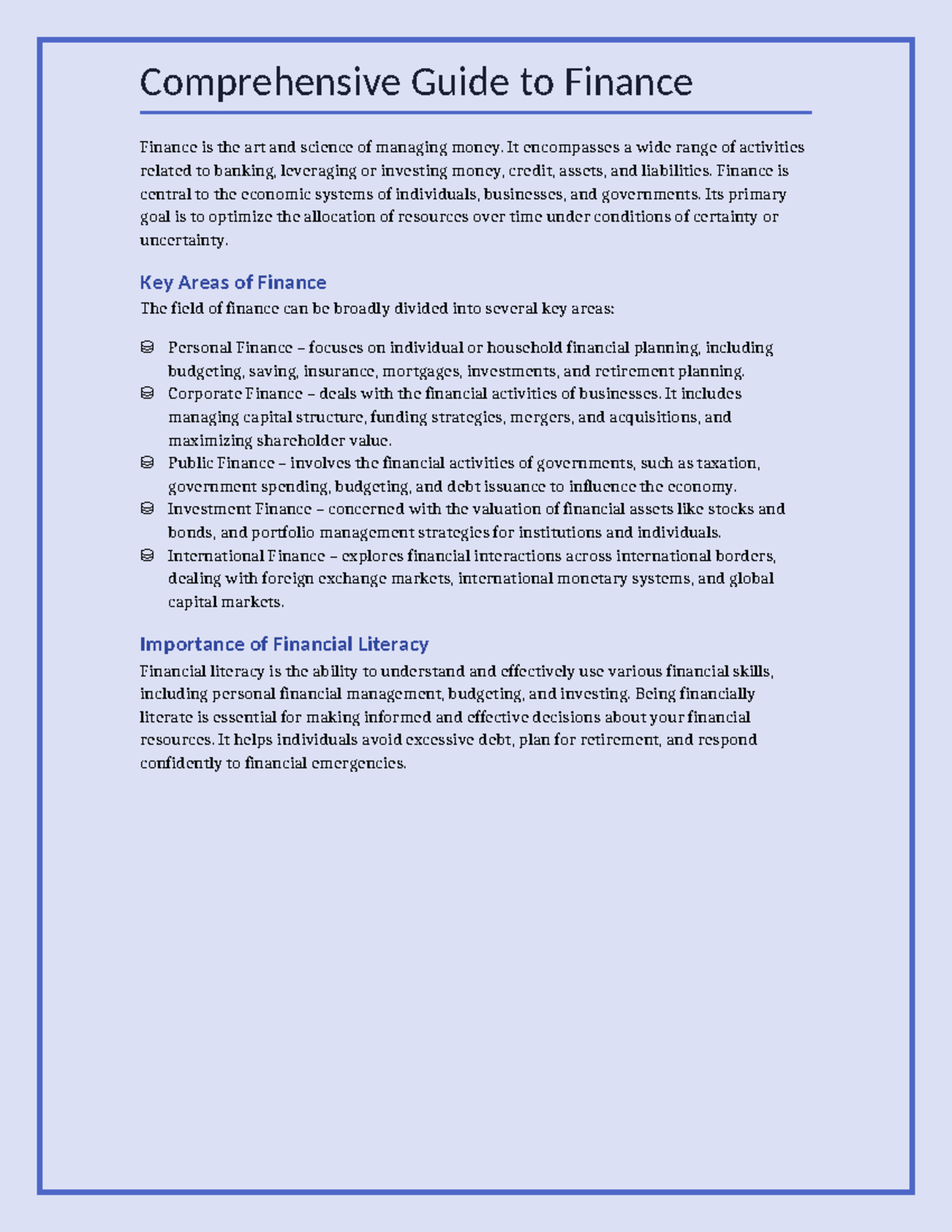 Finance Overview: Key Areas, Instruments & Importance (Proj 4) - Studocu