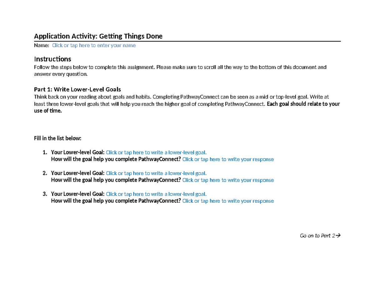PC101 Application Activity: Getting Things Done Template Assignment ...